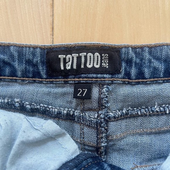 Vintage Y2K stretch denim mini skirt with frayed raw hem size 27 waist, low rise - Picture 6 of 7